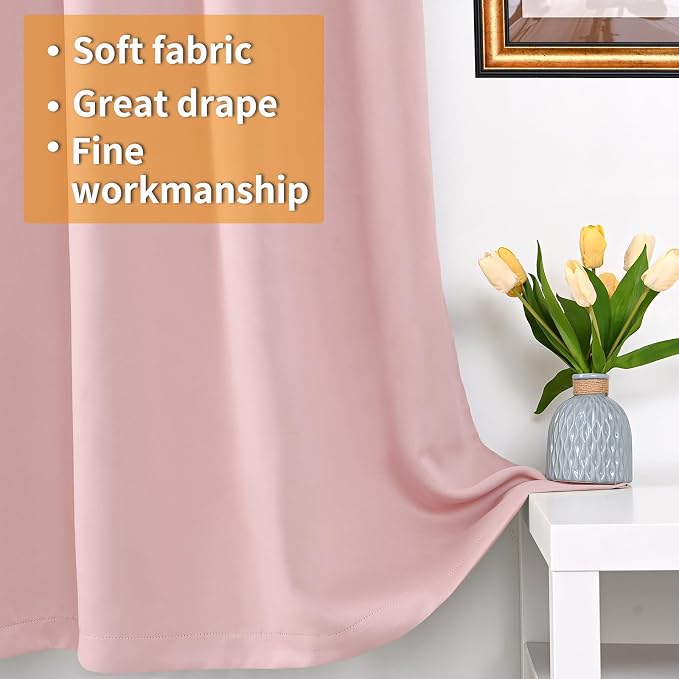 YoungsTex Light Pink 100% Blackout Curtains 72 Inch Length, Room Darkening - Image 7