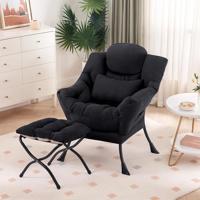 Furlide Lazy Chair with Ottoman, Comfy Fabric Accent Lounge Arm Chair with by Furlide