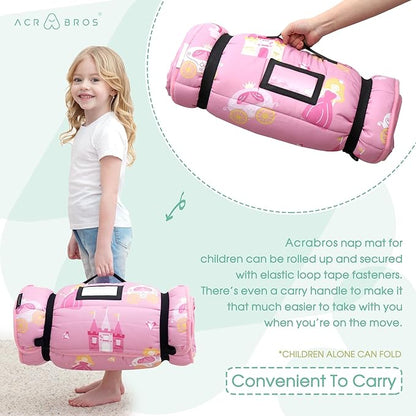 ACRABROS Toddler Nap Mat with Pillow and Blanket, Extra Large Rolled Napping Mats,Slumber Bags for Boys Girls,Kids Sleeping Bag for Daycare, Preschool Travel Camping,Little Princess