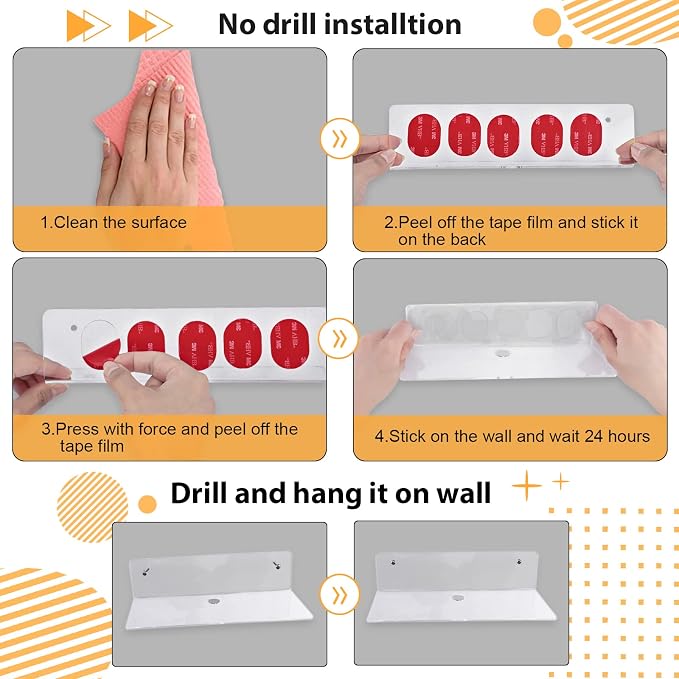 9 Inch Acrylic Floating Shelf, No Drill Adhesive Wall Shelf Set of 4 - Image 6