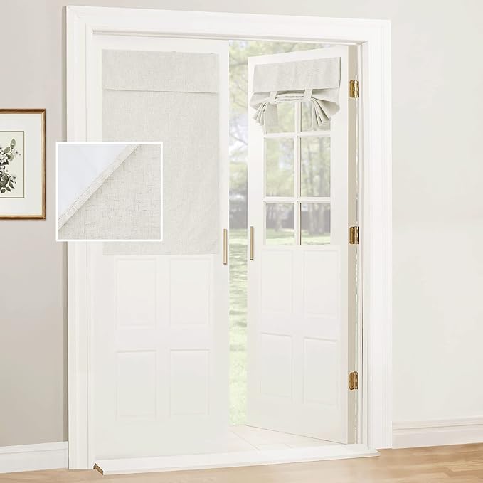 RYB HOME Natural Linen Textured French Door Window Curtains 100% Blackout | by RYBHOME