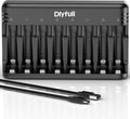 Dlyfull 8 Bay AA AAA Battery Charger with USB-C High-Speed Charging, Independent Slot for 1.2V Ni-MH Ni-CD Rechargeable Batteries, Cable Included