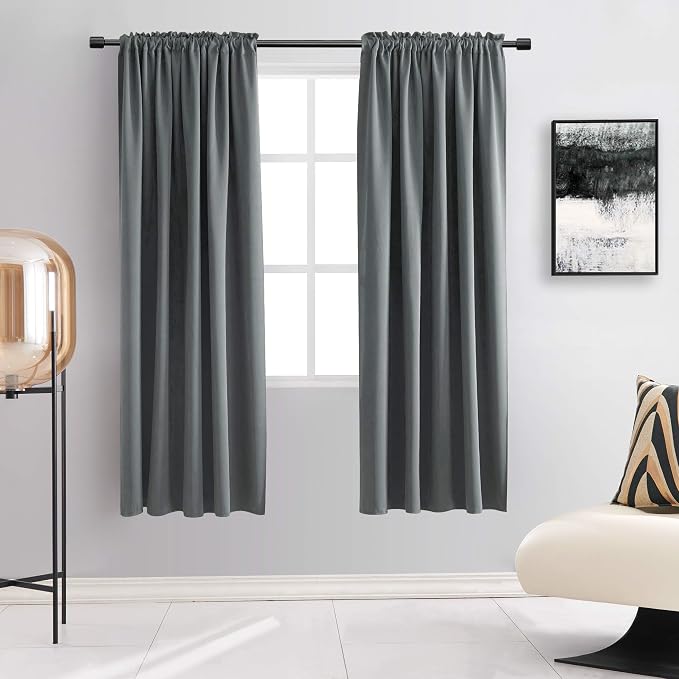 Medium Gray Blackout Curtains for Bedroom by DONREN