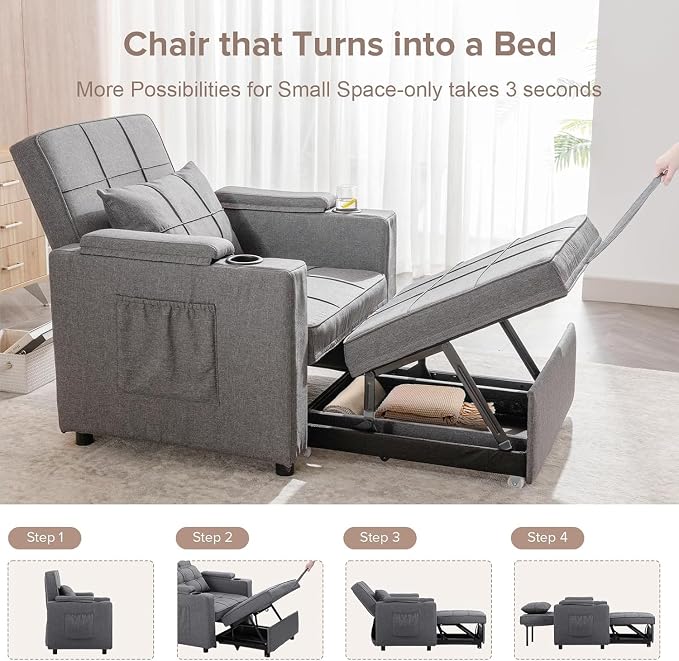 COMHOMA Sleeper Chair Bed, Convertible Sofa Bed Armchair - Image 4