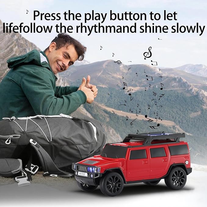WSTER WS-696 Solar Bluetooth Replica Speaker – Portable Modern Off-Road Car Design with HD Sound, TWS, LED Party Light, USB/TF Playback, FM, Built-in Microphone, Surprise Gift(Red)
