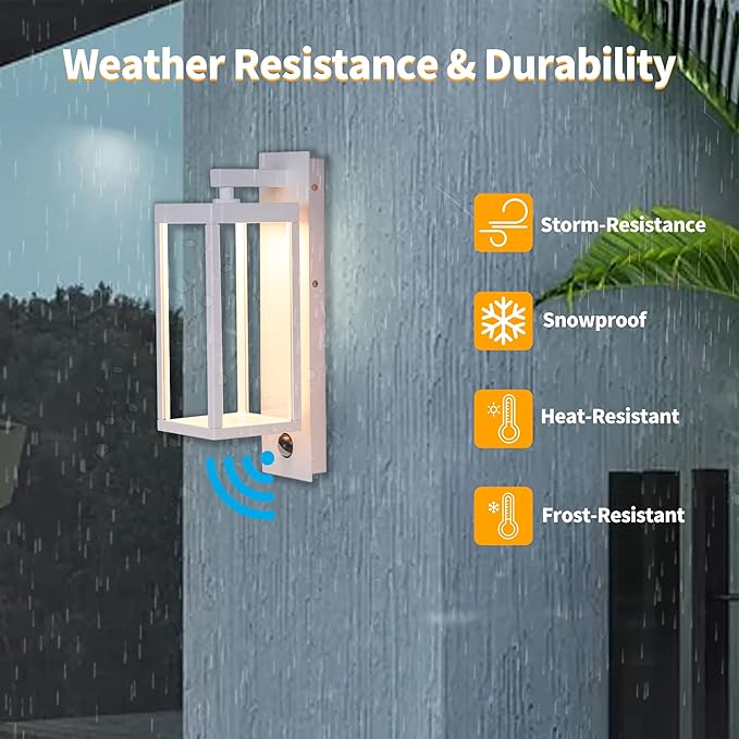 Lustrlach Outdoor Motion Sensor Wall Lights,15In Modern LED Exterior Sconce White Porch Light Fixture IP54 Waterproof with Glass for House Patio Garage Garden,3000K,750LM