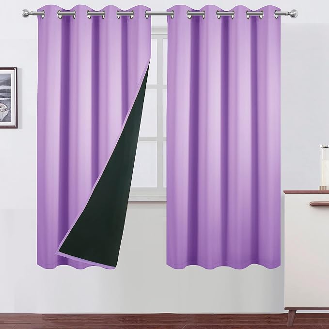 100% Blackout Curtains 52 x 72 Inch/Lavender Curtains 2 Panels by Lemomo