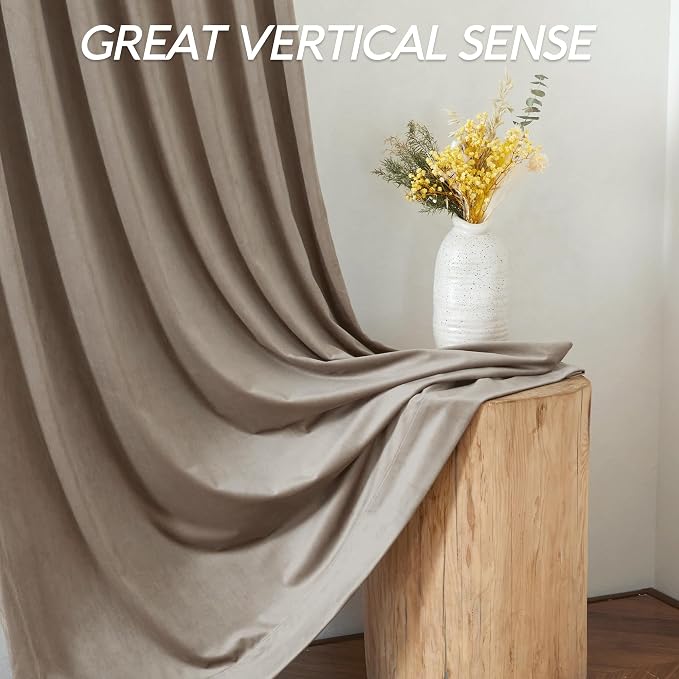 RYB HOME Camel Beige Velvet Curtains, Heavy Duty 2-Layer Window Curtains - Image 5