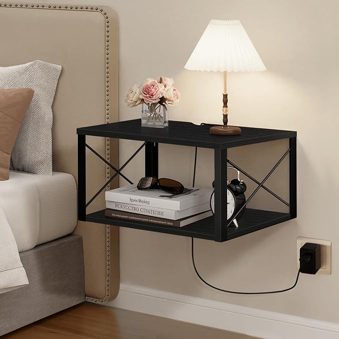 Floating Nightstand, 2 Tier Wall Mounted Nightstand by Homode