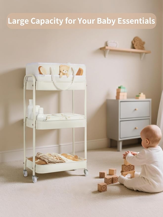 Baby Diaper Caddy, 3 Tier Rolling Cart - Image 2