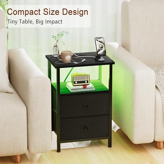 Night Stand, LED Black Nightstand - Image 6