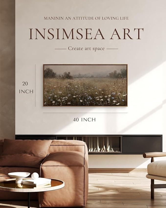 InSimSea Extra Large Framed Vintage Wall Art, Retro Wildflower Field, 20x40In | - Image 3
