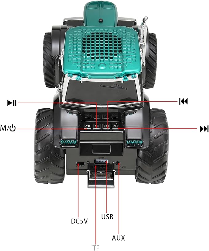 Tractor Head Bluetooth Speaker – unique Bluetooth car speaker with HD stereo, TWS pairing, LED party lights, portable wireless outdoor speaker, car model decoration, and a great gift for men(Green)