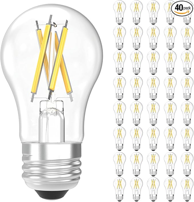 Sunco 40 Pack A15 Light Bulb LED, Edison Style Bulb, Dimmable Vintage Filament Lighting, 800 LM, 7W (60W Equivalent), 5000K Daylight, E26 Medium Base, Wet Rated UL.