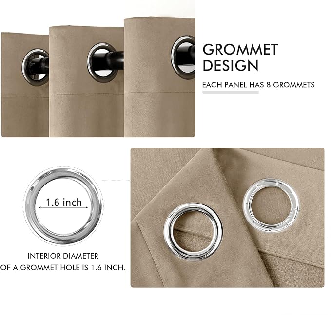 MIULEE Velvet Curtains Beige/Champagne 52 x 90 Inch Length Set of 2 | Grommet - Image 2