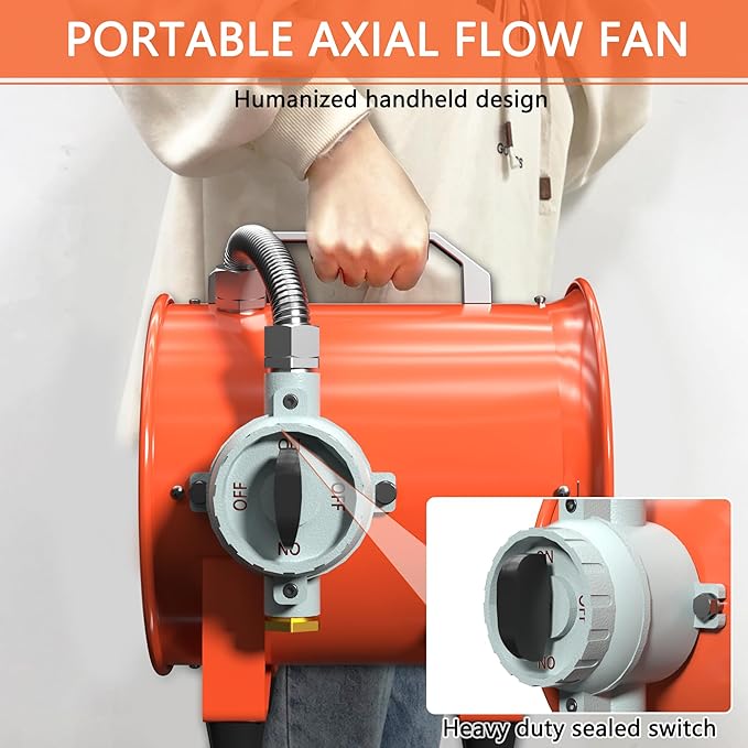 FICBXRA 10 Inch Explosion Proof Fan Portable Utility Blower Extractor Fan 350W/2.6A 1840CFM Industrial High Velocity Ventilator for Exhausting & Ventilating