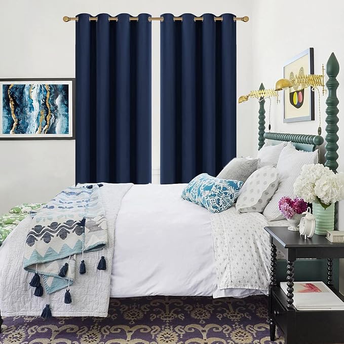 Diraysid Navy Blue Grommet Blackout Curtains - Image 5