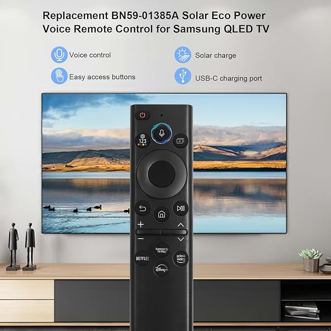 BN59-01385A Solar Voice Replacement Remote Control for Samsung Remote Control for Smart TV, Rechargeable SolarCell Control for Samsung Smart TVs Neo QLED,The Frame,Crystal Smart TVs