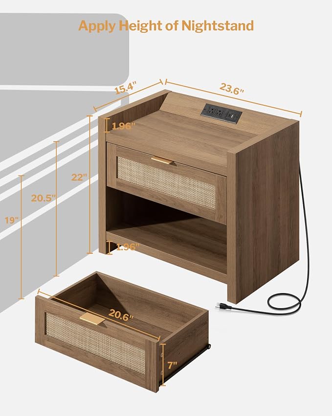 SICOTAS Rattan Night Stand Bedside Table - Image 2