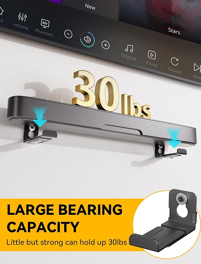 MUAKIOY SoundBar Wall Mounts, Universal Sound Bar Brackets Under TV, Depth Adjustable 3.4" to 5.8" for More Soundbars, Dual Spearkers Holders with All Hardware Kit