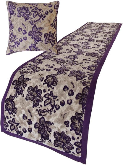 The HomeCentric King/Queen/Twin Purple Decorative Twin 53"x18" Bed Runner Without Pillow Cover, Floral, Velvet Bed Scarf on Velvet Fabric - Plum Petal