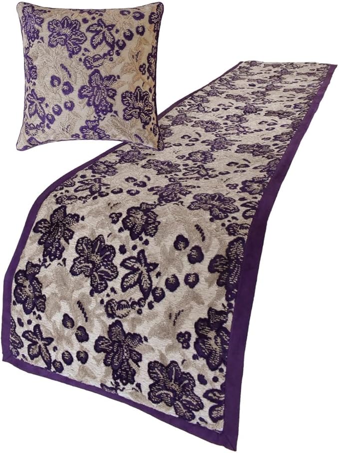 The HomeCentric King/Queen/Twin Purple Designer Full 68"x18" Bed Runner Without Pillow Cover, Floral, Velvet Bed Scarf on Velvet Fabric - Plum Petal