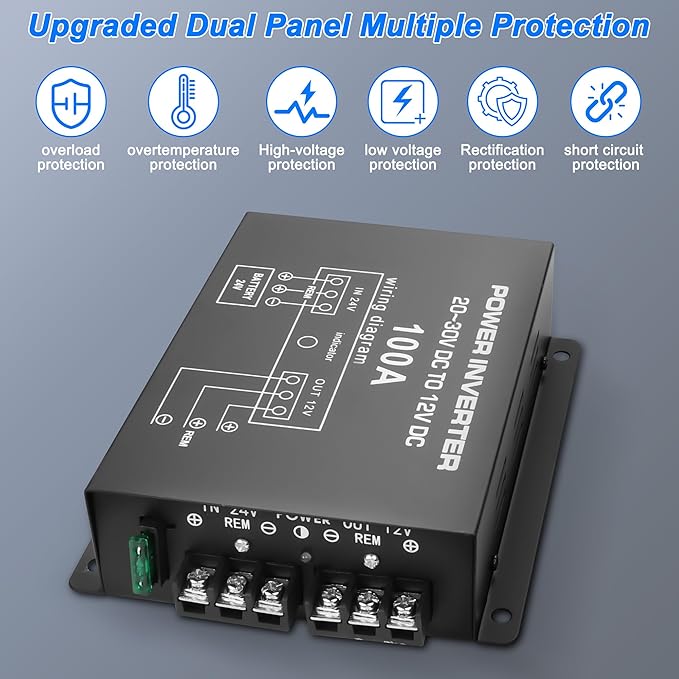 XMSJSIY DC 24V to 12V Step-Down Voltage Converter 100A 1200W DC 20-30V to 12V Buck Module Adapter Regulator Reducer Car Power Supply Volt Converter for Car Truck Vehicle - 1 Pcs