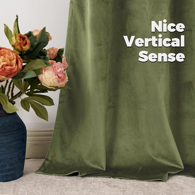 BGment Blackout Velvet Curtains, 52 x 108 Inch, Sage Green | Soft, Room - Image 9