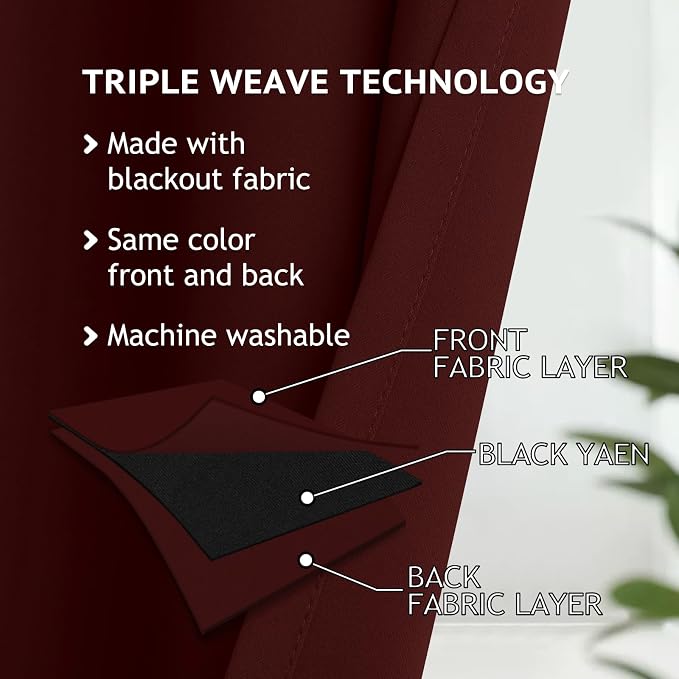 COSVIYA Grommet Blackout Room Darkening Burgundy Curtains 84 inch Length 2 - Image 3