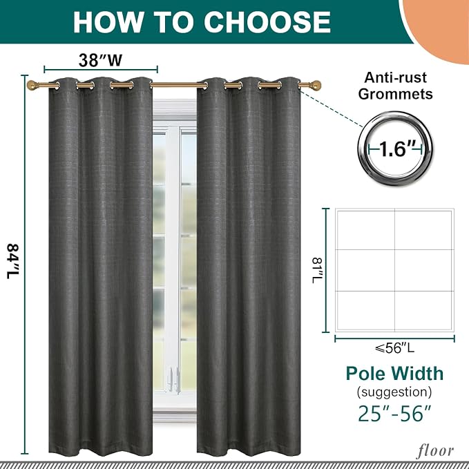 Diraysid 100% Blackout Curtains Dark Gray Linen Curtains - Image 3