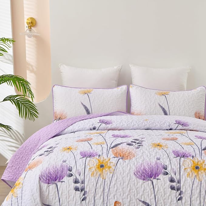Dinjoy Twin Quilt Set, 2 Pieces Cute Bedding Set | Soft Microfiber, Spring - Image 8
