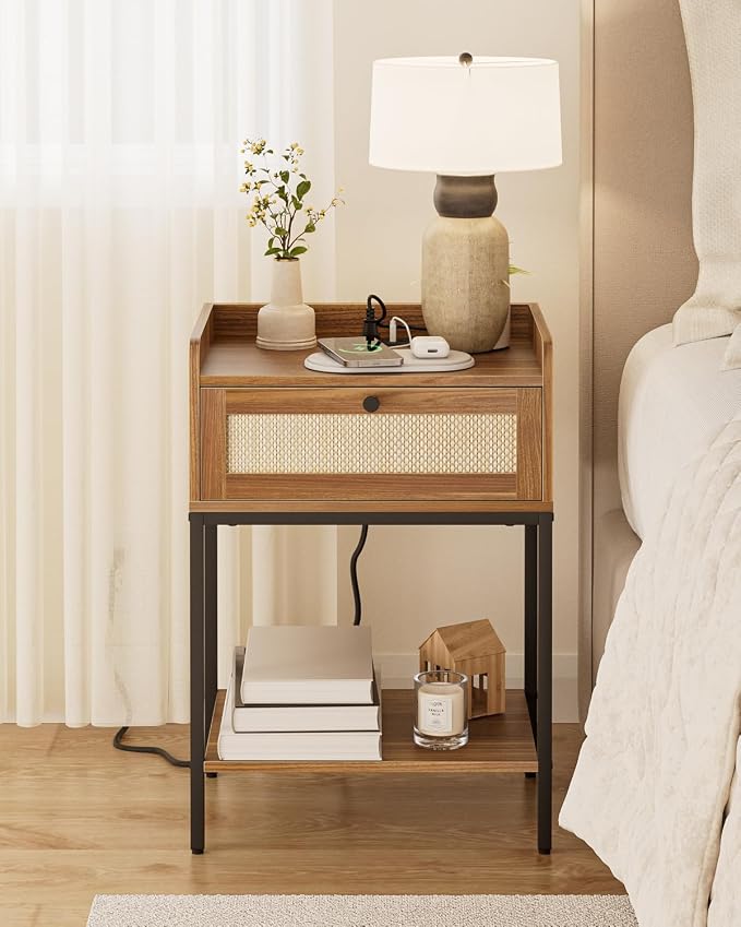 Nightstand with Charging Station, 3-Tier Bedside Table - Image 5