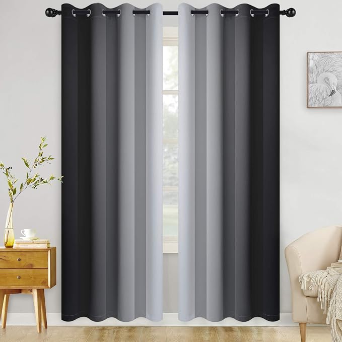COSVIYA Grommet Ombre Black Room Darkening Curtains 90 inch by COSVIYA