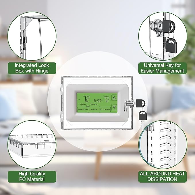 AUURIO 6 PCS Upgraded Thermostat Lock Box with Key, Large Space Thermostat Cover Seamless Anastomosis, Clear Decorative AC Lock Box Cover on Wall Fits Thermostats 4.8" H x 6" W or Smaller