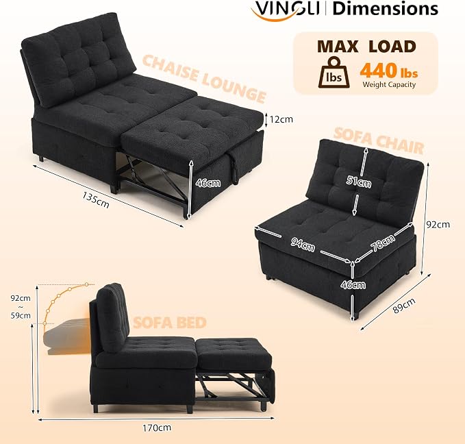 VINGLI Convertible Sofa Bed Tufted Teddy Fleece Sleeper Chair Bed Couch Armless - Image 3