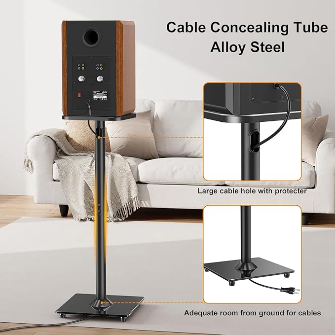 ELIVED Universal Speaker Stand Pair, 31 Inch Height Bookshelf Speaker Stands for Satellite Speaker Large Speaker Up to 22 lbs, Surround Sound Speaker Stand with Cable Management, Black, YD5022