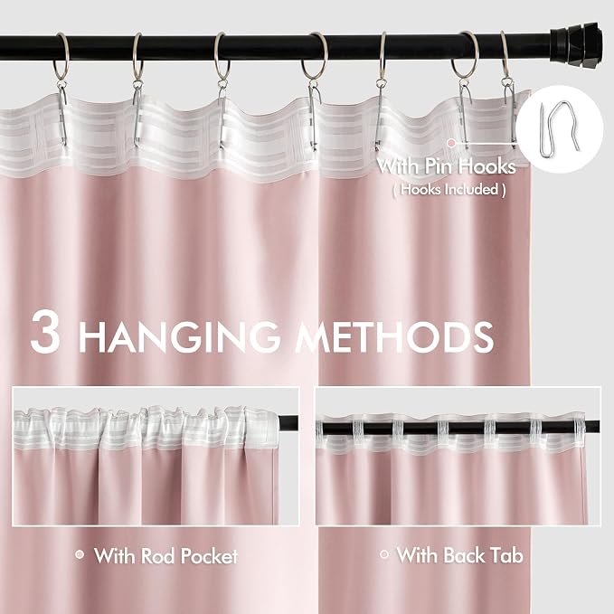 MIULEE Light Pink Back Tab Blackout Curtains 52x72 Inches Long 2 Panels Set | - Image 3