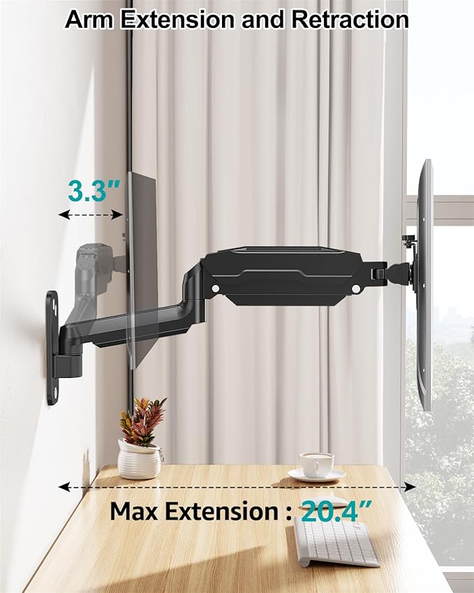 LIFTGO Monitor Wall Mount for 13 to 32 Inch Computer Screens, Height Adjustable Single Wall Mount Monitor Arm Holds Up to 19.8lbs, Full Motion Wall Bracket, VESA Mount 75x75, 100x100, Black