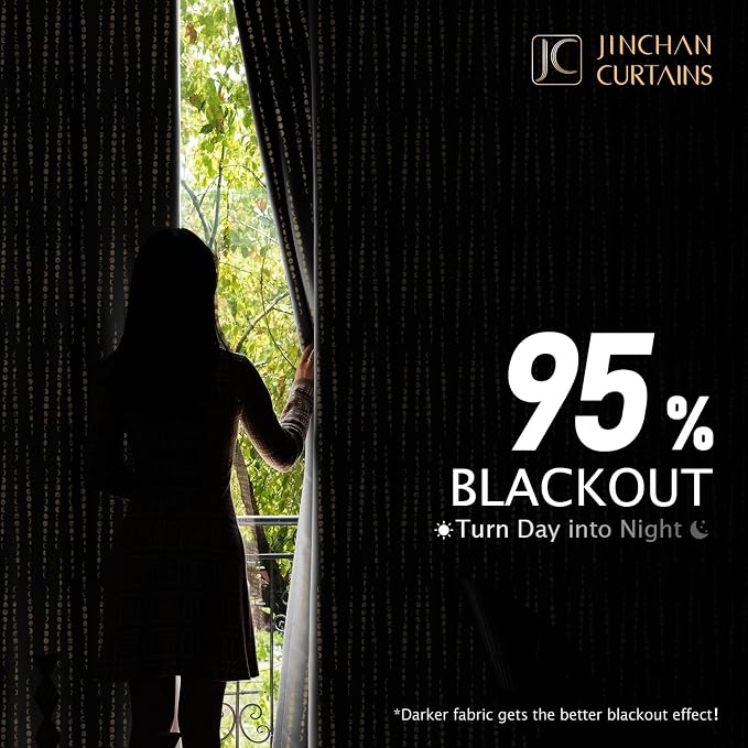 jinchan Boho Blackout Curtains 63 Inch Length Moon Phase Printed Drapes | Gold - Image 2
