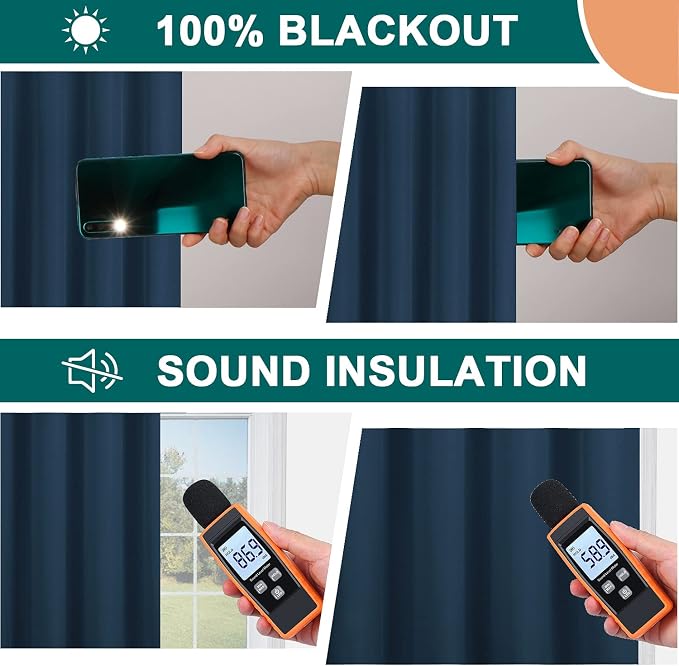 Diraysid 100% Blackout Curtains Navy Blue Linen Curtains - Image 6