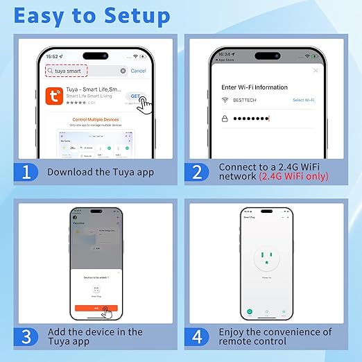 WiFi Smart Outlet Plug with Remote,GreenCycle Electric Smart Plug with 2 Remote,Compatible with Alexa and Google Home via Tuya,15A/1500W，Remote Control from Anywhere,TUV FCC List(2.4G)