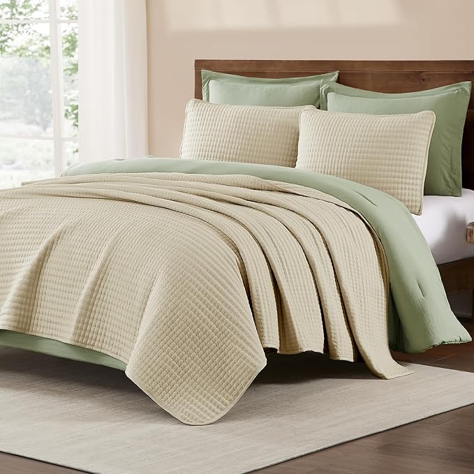 King Size Quilt-Lightweight Bedspreads Beige King Quilt Bedding Set | Soft - Image 2