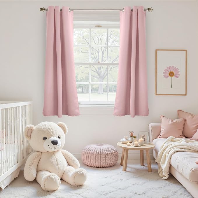 YoungsTex Light Pink 100% Blackout Curtains 48 Inch Length, Thermal Insulated - Image 5