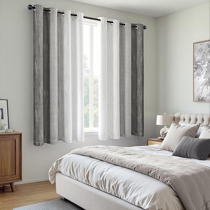MIULEE Grey and Greyish White Ombre Blackout Curtains 52Wx54L Set of 2 | Full - Image 6