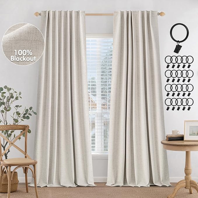 MIULEE 100% Blackout Curtains Linen Curtains & Drapes W52xL90 Inch, Cream | 2 by MIULEE
