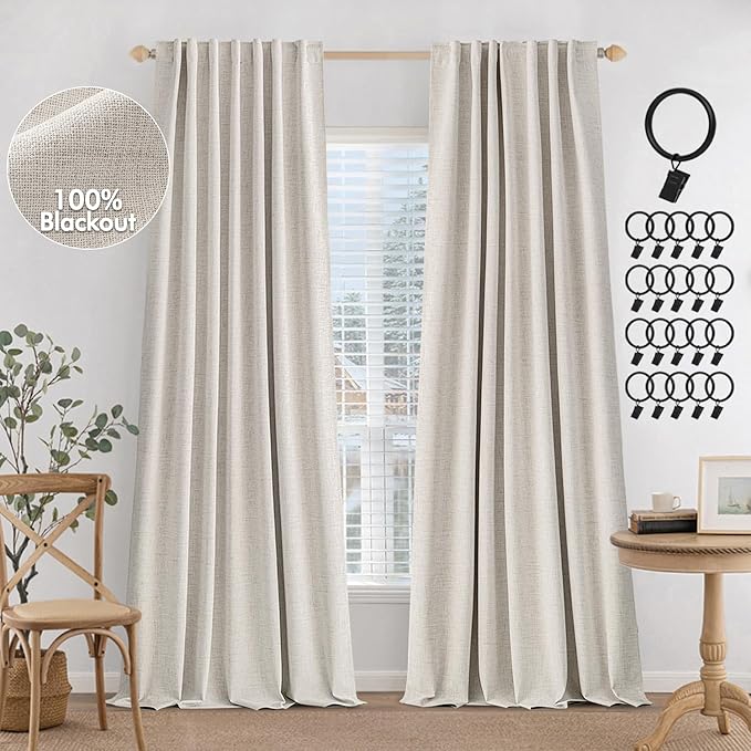 MIULEE 100% Blackout Curtains Linen Curtains & Drapes W52xL108 Inch, Cream | 2 by MIULEE