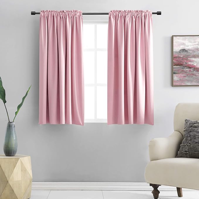 48 Inch Pink Curtains Blackout Drapes by DONREN