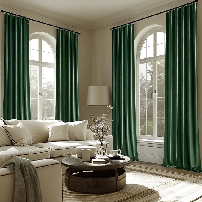 MIULEE Velvet Curtains 52x90 inches 2 Panels Hunter Green Blackout Curtains | - Image 5