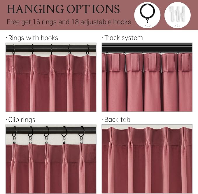 102 Inches Long Custom Dusty Rose Soft Velvet Curtains - Image 4