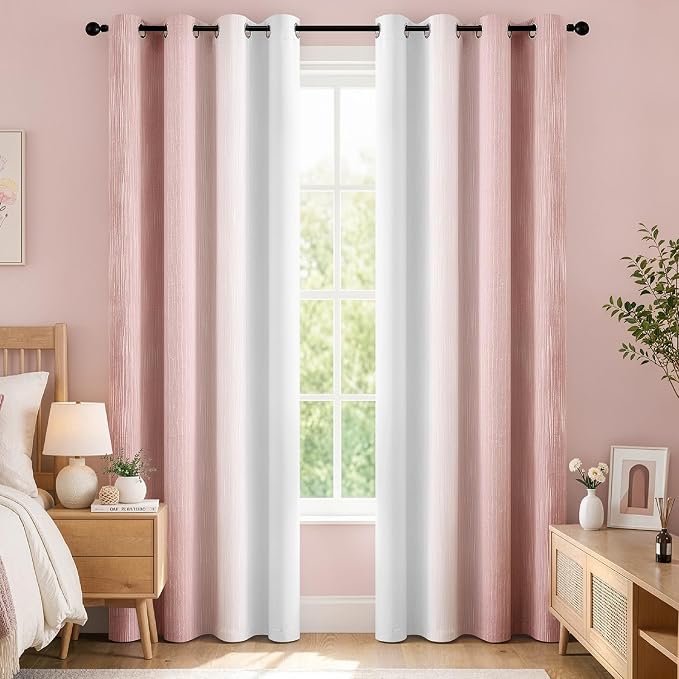 MIULEE Pink and Greyish White Ombre Blackout Curtains 52Wx72L Set of 2 | Full - Image 6